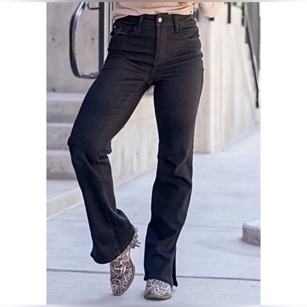 Judy Blue Western Rodeo Boys Town High Rise 90's Slit Straight Black Jean EUC